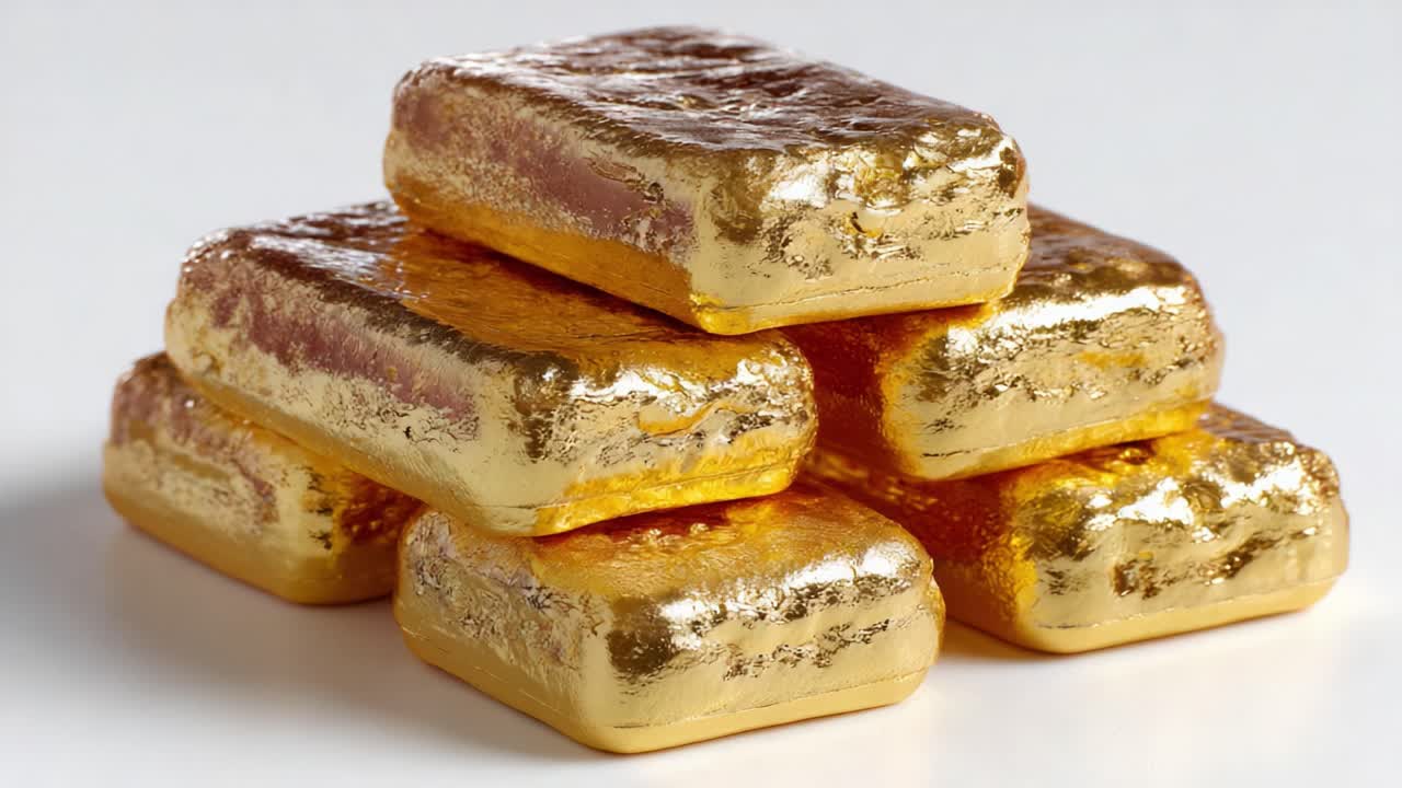 A Stunning Close-Up of Gleaming Gold Bars Piled Neatly, Showcasing Their Luster and Reflective Surface, Perfectly Captured in Two Framed Shots