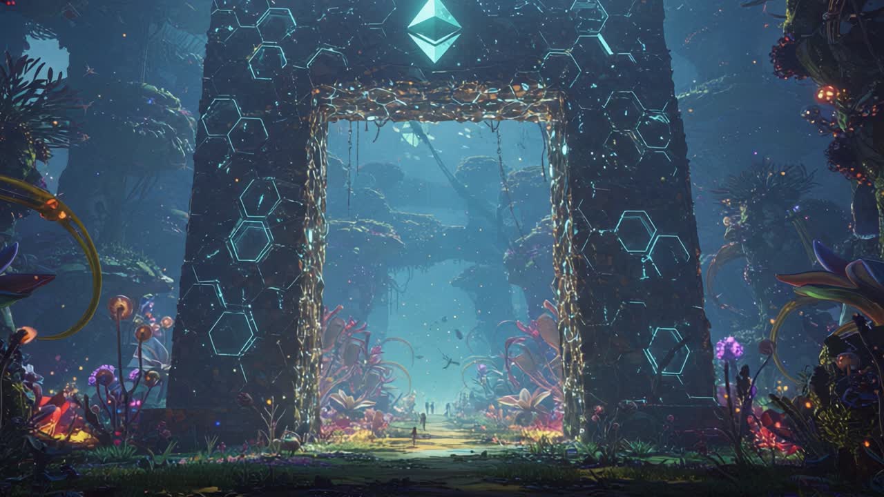 A Mystical Portal in a Lush, Vibrant Fantasy Realm Surrounded by Bioluminescent Flora and Soft Ethereal Light, Inviting Exploration of a Hidden World