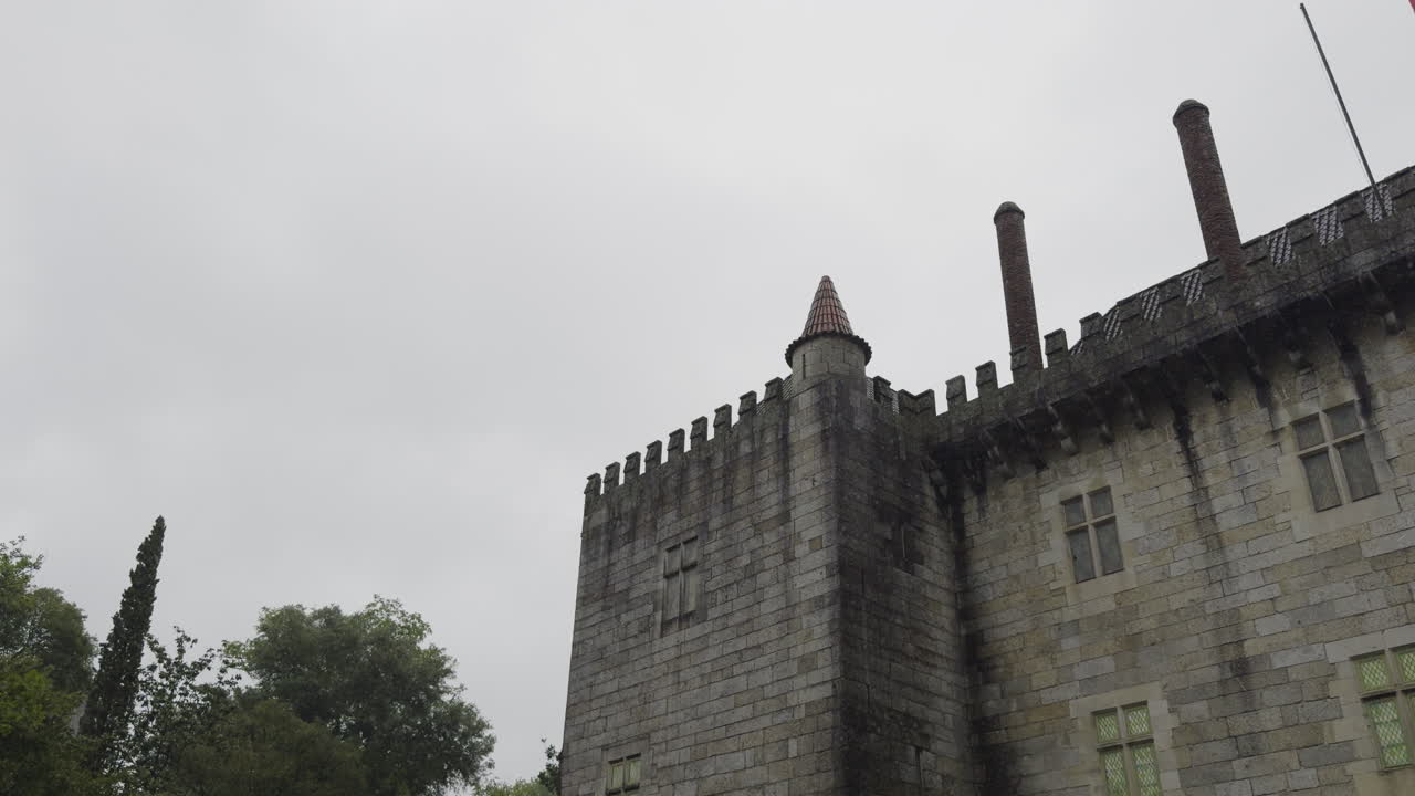 Ancient Stone Castle under a Cloudy Sky
