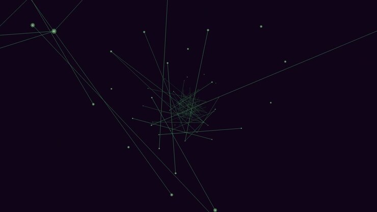 Interconnected network of lines and dots forming a web-like structure