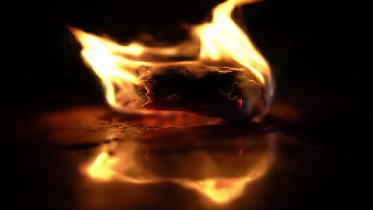 Flames Engulf an Object as Darkness Surrounds the Fiery Display at Night