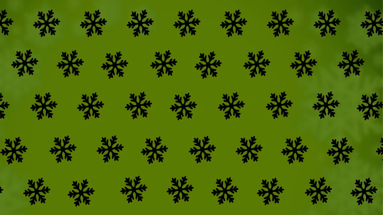 Animation of snowflakes falling on green background