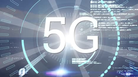 Animación-De-Banner-De-Texto-5g-Sobre-Escáner-Redondo-Contra-Procesamiento-De-Datos-Y-Punto-De-Luz