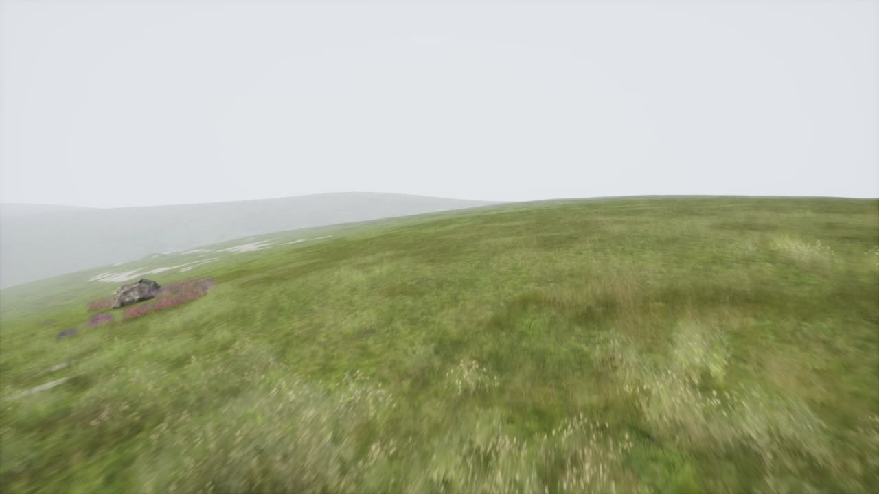 안개 속 에 있는 공중 의 초록색 언덕 풍경