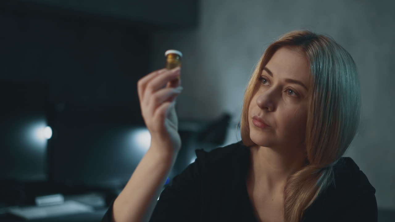 mujer concentrada mira un producto nutricional no registrado