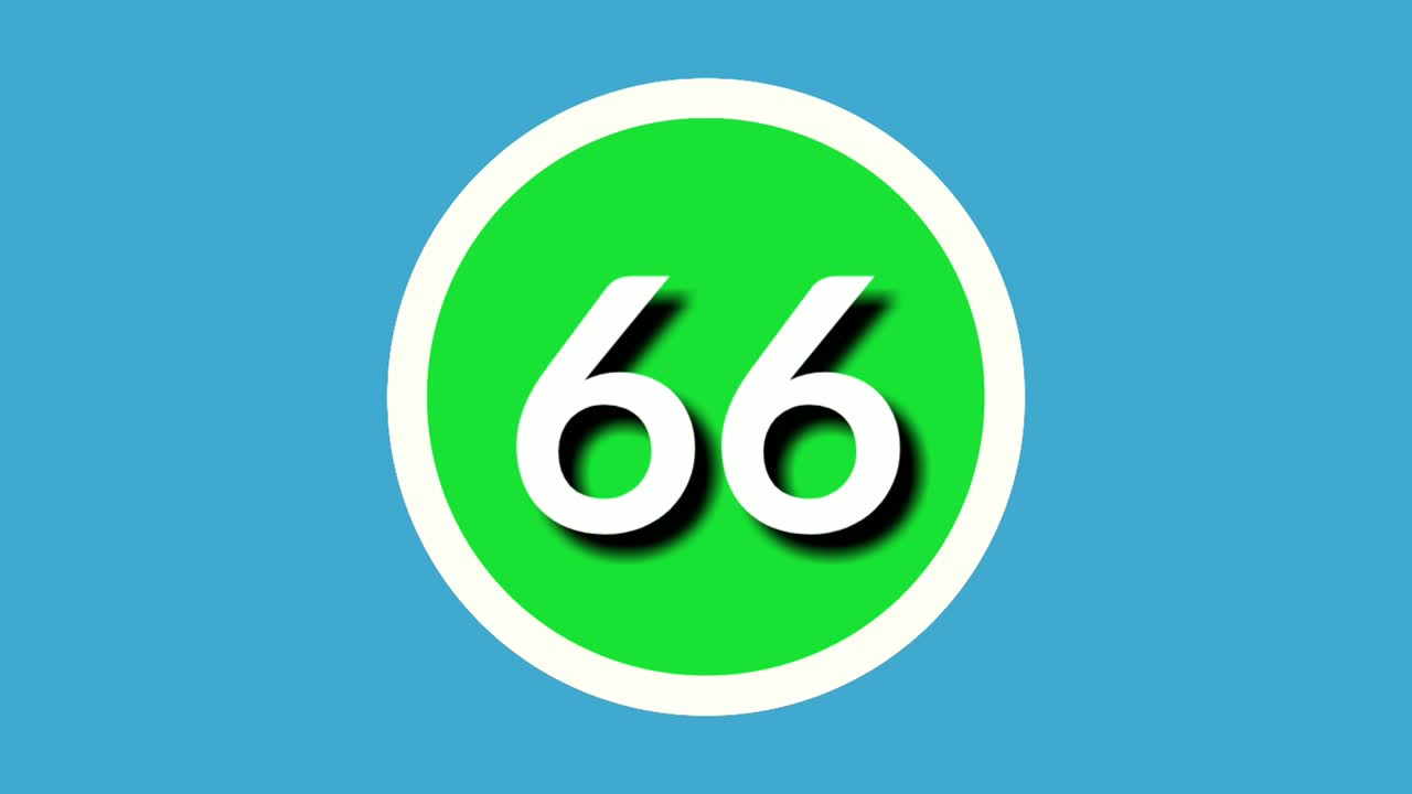 66 66 번호 기호 애니메이션 동작 그래픽 초록색 구상 파란색 배경, 4k 만화 비디오 비디오 요소에 대한 번호