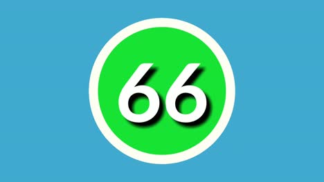 number 66 sixty six sign symbol animation motion graphics on green sphere on blue background,4k cartoon video number for video elements