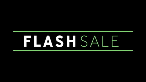 texto de venta de flash blanco y verde que aparece contra una pantalla negra