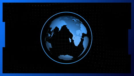 animation of blue globe rotating in blue ring, with blue and white lines passing, on black