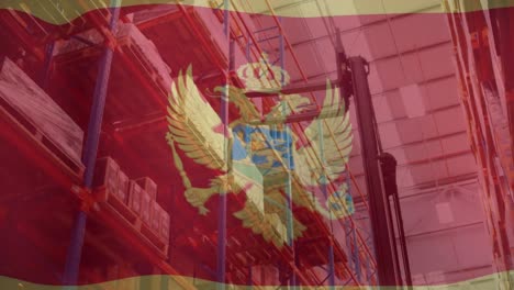 Animation-Der-Flagge-Montenegros-über-Dem-Lagerhaus