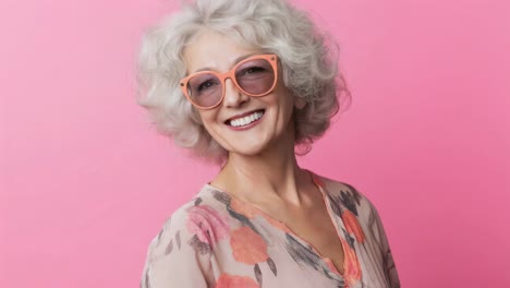 stylish senior woman in a floral dress