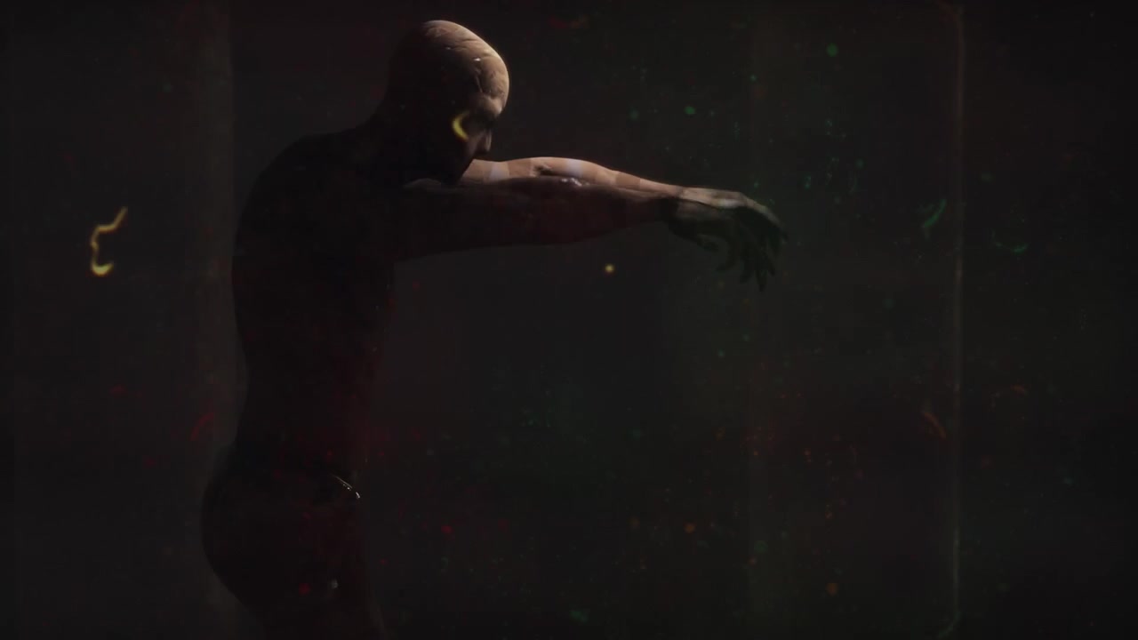 Animace pohybujících se tvarů nad chodící zombie na Halloween