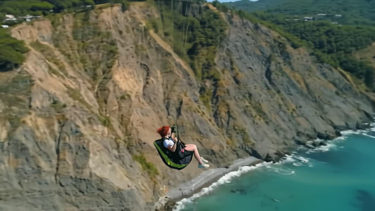 A Glimpse of Freedom: A Paraglider Soars Through the Serene Sky Over Stunning Coastal Cliffs and the Vast Ocean Below, Embracing the Thrill of Adventure