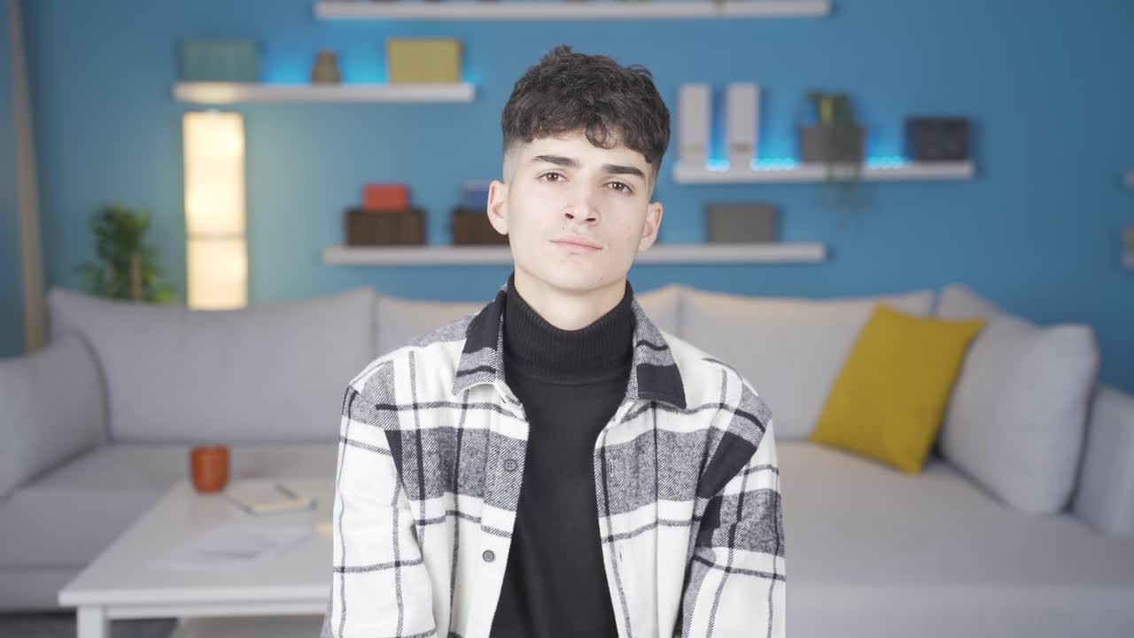 둔한 표정으로 카메라를 바라보는 젊은 남자.