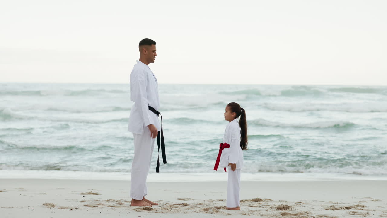 mar, maestro de karate o niño aprendiendo artes marciales