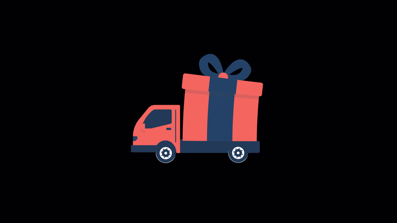 Camion dei Trasporti animato che trasporta una grande confezione regalo