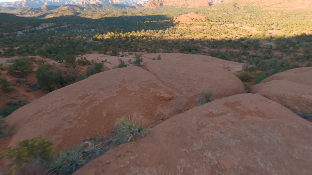 Fast extreme close fly down Bell Rock, Sedona, Arizona. Drone pilot point of view