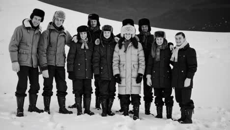 group portrait in snowy mountains