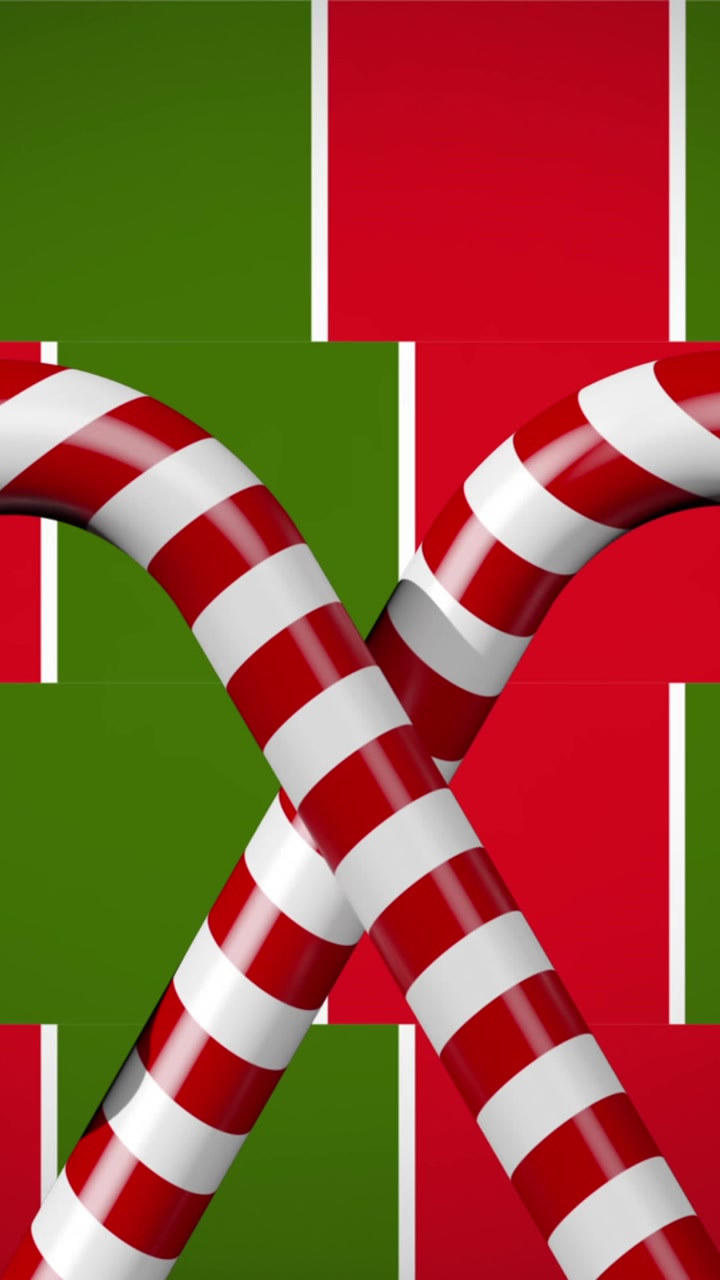 Animazione di bastoncini di zucchero a Natale su sfondo rosso e verde