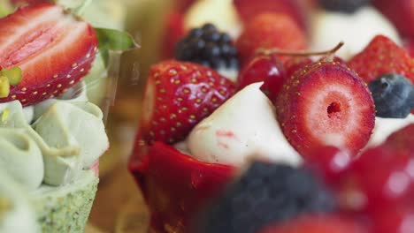 close-up of strawberry and cream desserts