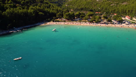 aerial view of idyllic beach at prapratno, peljesac peninsula, croatia - drone pullback