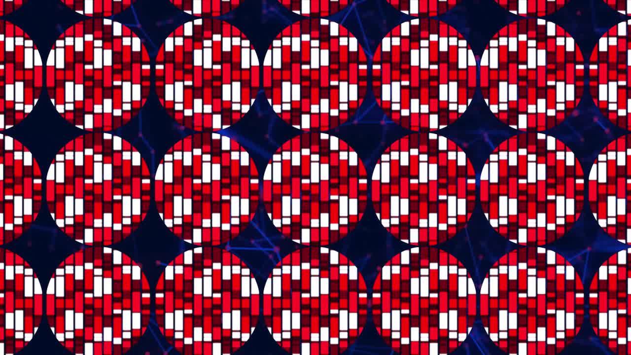 animación de círculos con cuadrados rojos y blancos sobre fondo marino