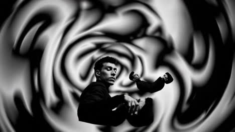 surreal monochrome vortex with distorted male figures