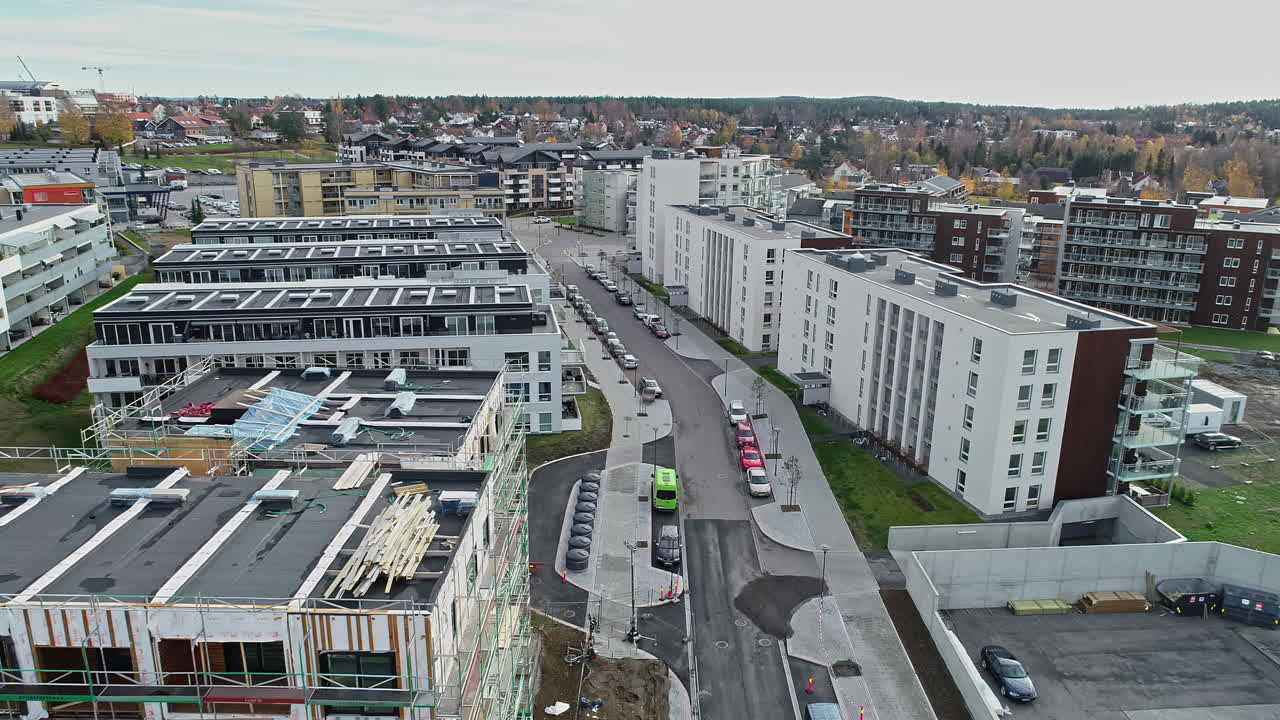 고층 아파트 건물의 공중 전망.