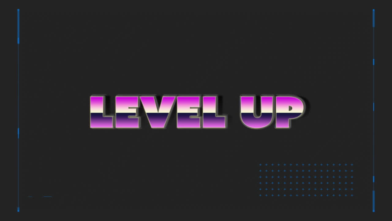 Animation of interface with level up text banner against grey background
