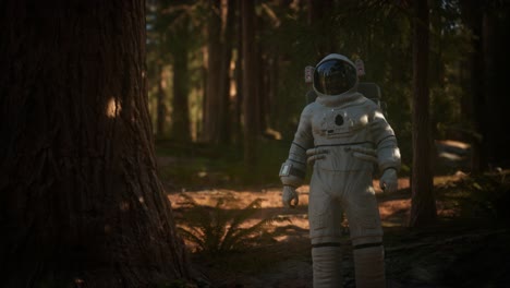 astronauta solitario en el bosque oscuro