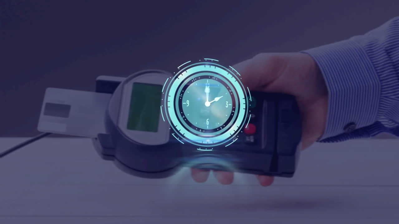 animación de un terminal de pago a través del reloj