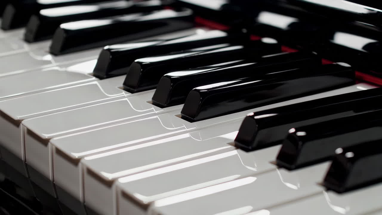 Close-up of piano keys with a hand playing
