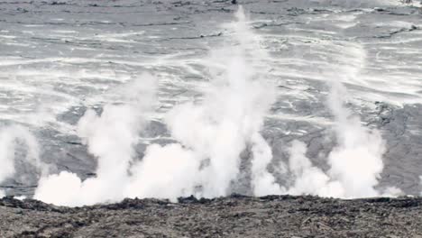 gasses rising up from the kilauea crater at the volcano national park during an eruption in the crater