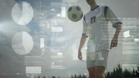 soccer player juggling ball with digital data processing animation overlay