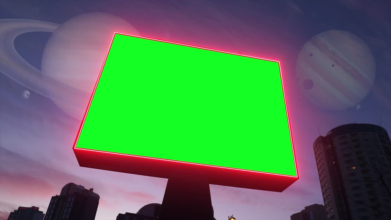 cartel de pantalla verde en la vida urbana, la ciudad. panel de publicidad en blanco, banner para el marketing. clave de croma signo vacío.