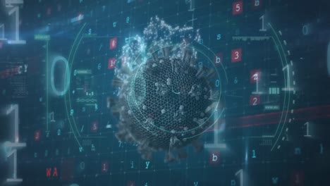 Digital-composite-video-of-scope-scanning-covid-19-cells-against-shield-and-data-processing