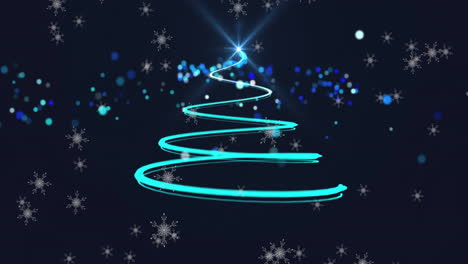 animation of christmas tree decoration over stars falling on black background