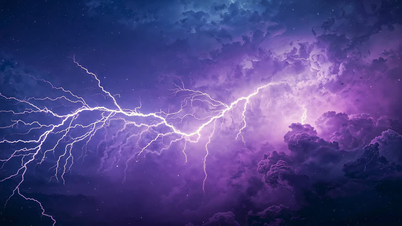 Charge buildup sparking alternating lightning, illuminating night cumulonimbus cloud tops