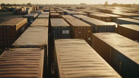 aerial view of shipping containers stacked in a logistics yard under sunset, highlighting the organized yet chaotic nature of modern supply chain management
