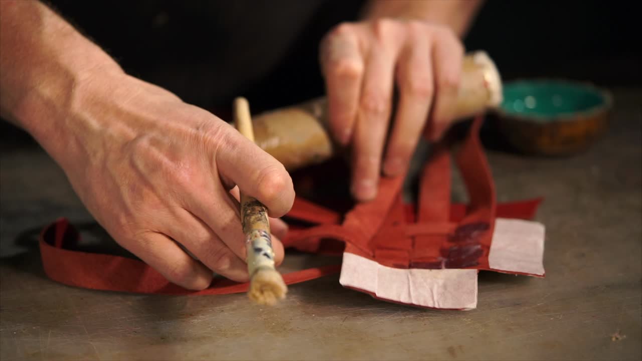 Close-up of Leatherwork Process