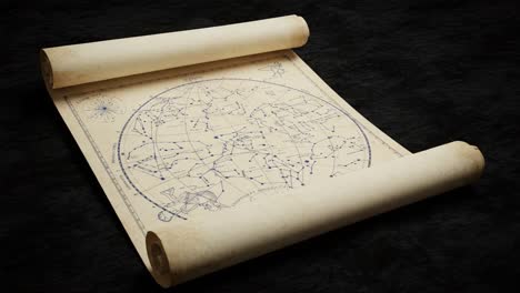 a captivating ancient star map featuring constellations and celestial bodies, unfurled to reveal the mysteries of the night sky across time and cultures