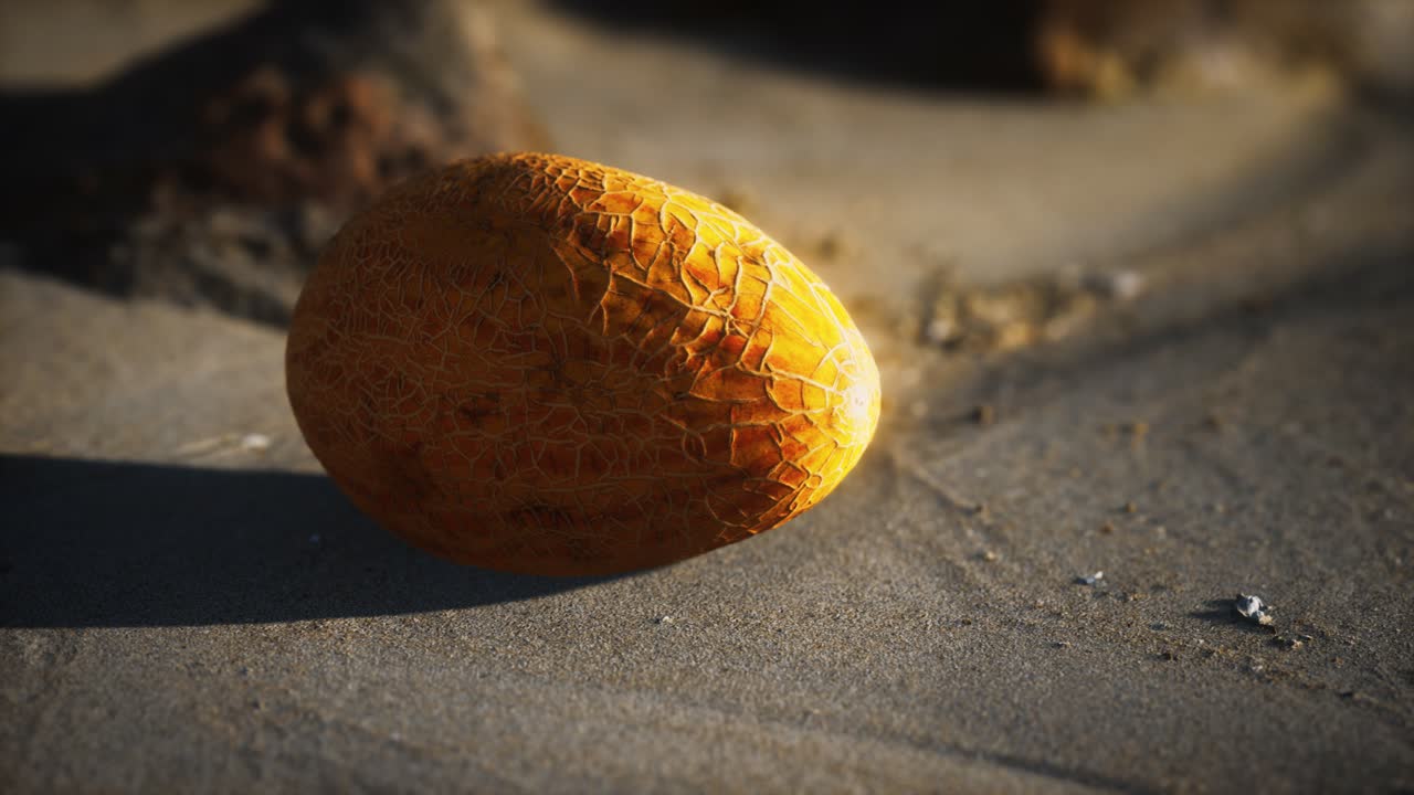 melón del desierto en la playa de arena