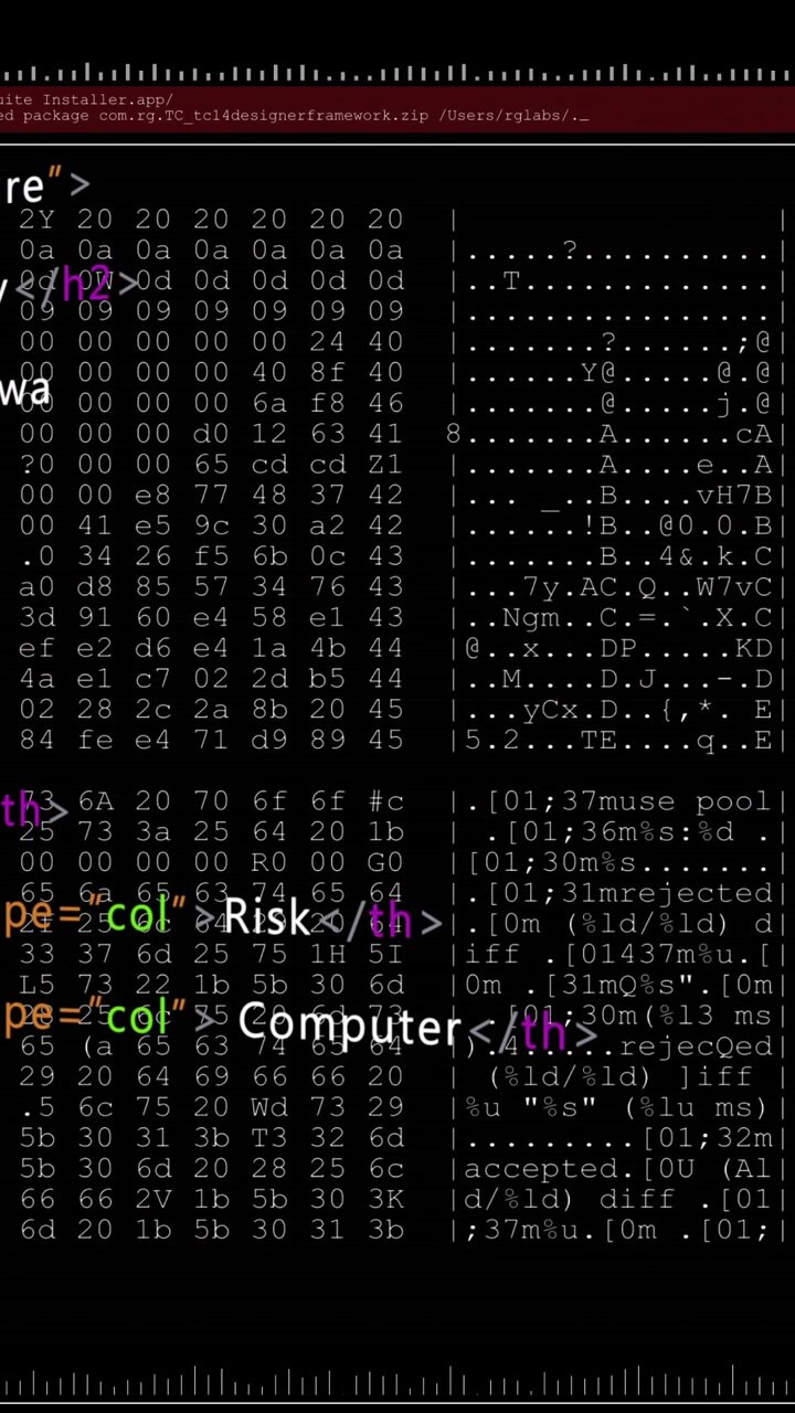 Animation of red lines and security warnings over data processing on black background