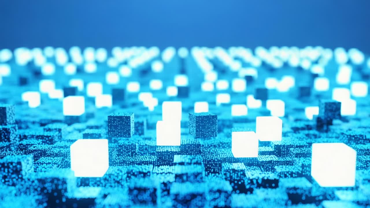 A Stunning Visualization of Quantum Cubes in a Futuristic Data Landscape, Showcasing the Intricate Interplay of Light and Digital Structures