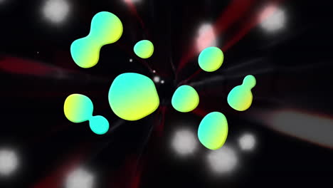animación de formas líquidas de gradiente sobre manchas blancas y rastros de luz roja contra un fondo negro