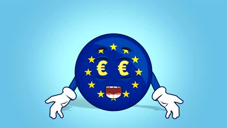 cartoon european union icon flag euro eyes with face animation