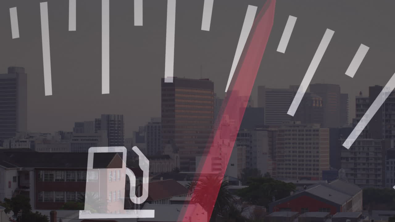 도시 풍경 위의 자동차 패널의 애니메이션