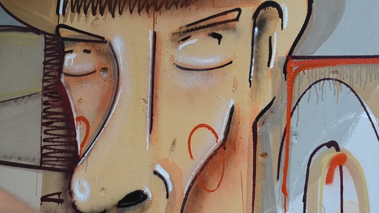 Der Künstler zeichnet Graffiti, ein Bild einer Person mit Pfeife