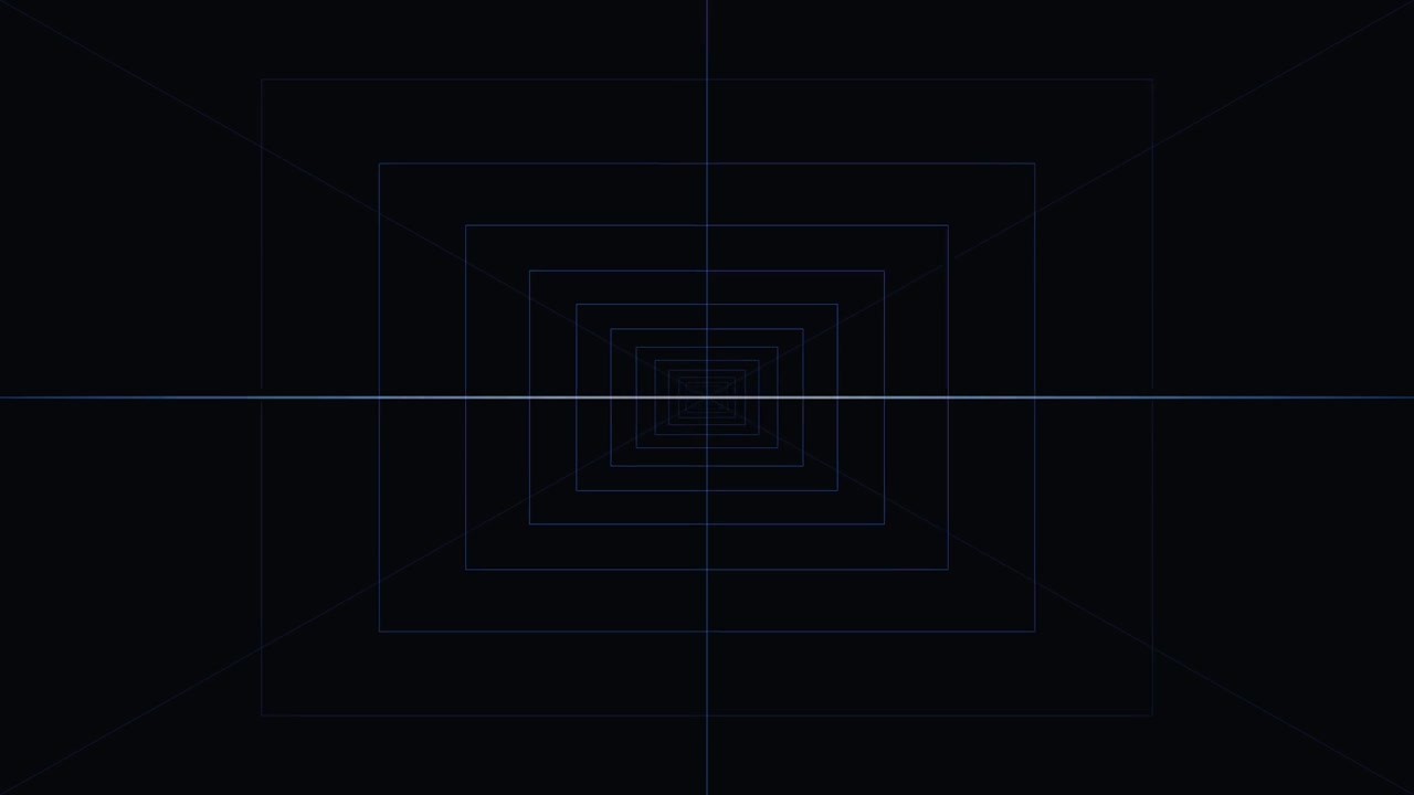 Abstract Tunnel of Glowing Rectangular Frames on Black Background