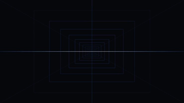 Abstract Tunnel of Glowing Rectangular Frames on Black Background
